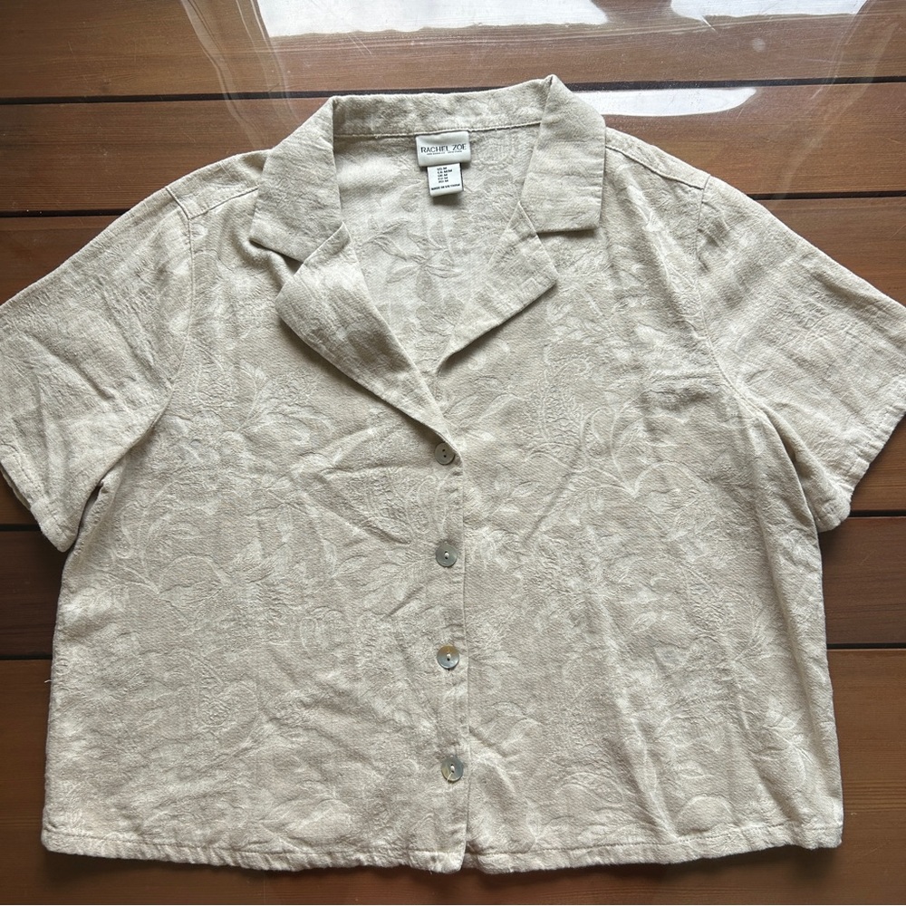 Light Tan Cropped Button-Down Shirt